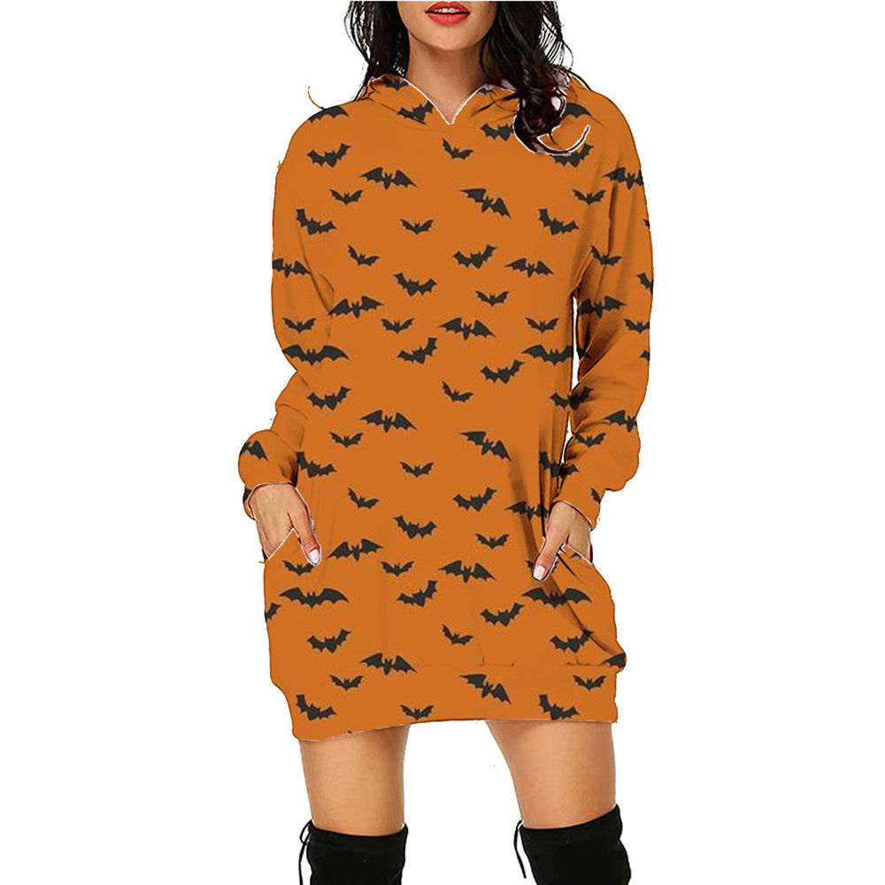 Übergroßer Kapuzenpullover mit Halloween-Motiv und Taschen für Damen