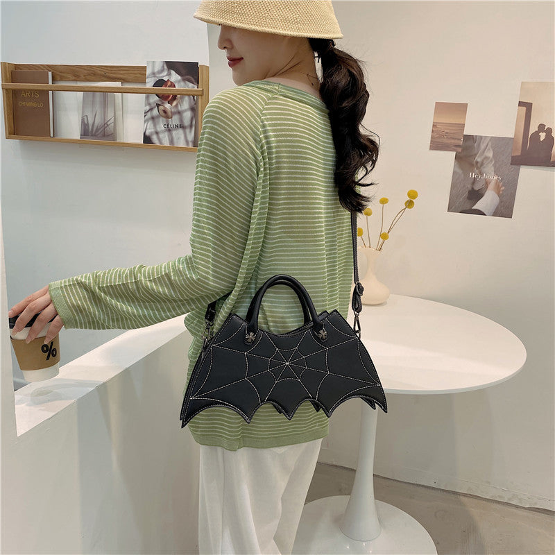 Halloween-Inspired Batgirl Shoulder Bag - Stylish Spider Web Design PU Crossbody Messenger Handbag