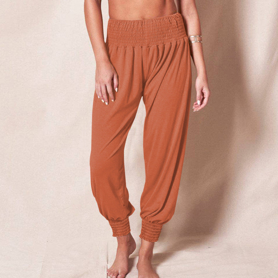 Pantaloni casual larghi alla caviglia da donna - Pantaloni sportivi da yoga in tinta unita