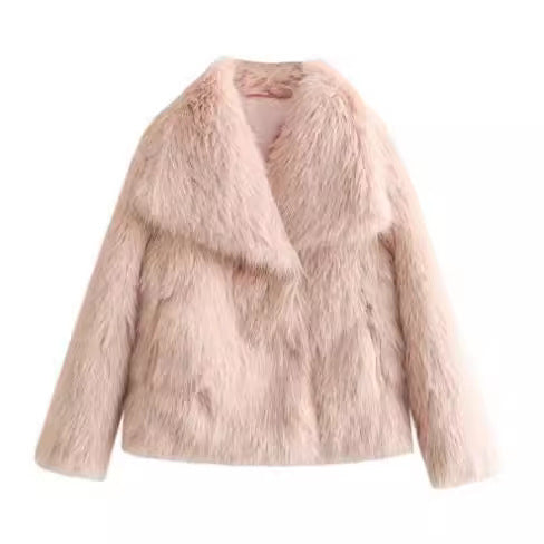 Elegante cappotto invernale in peluche per donna - Capispalla casual a maniche lunghe con risvolto spesso