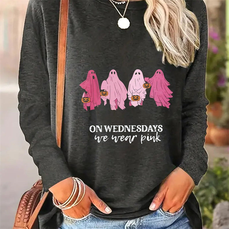 Casual Round Neck Long Sleeve T-shirt for Women with Simple Spring and Autumn Patterns