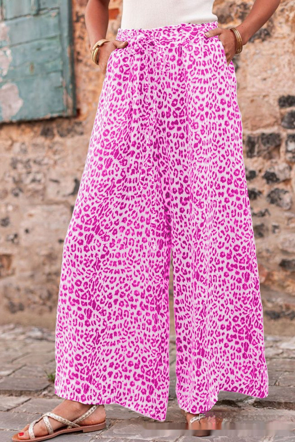 Pantaloni a gamba larga Boho Chic con stampa leopardata