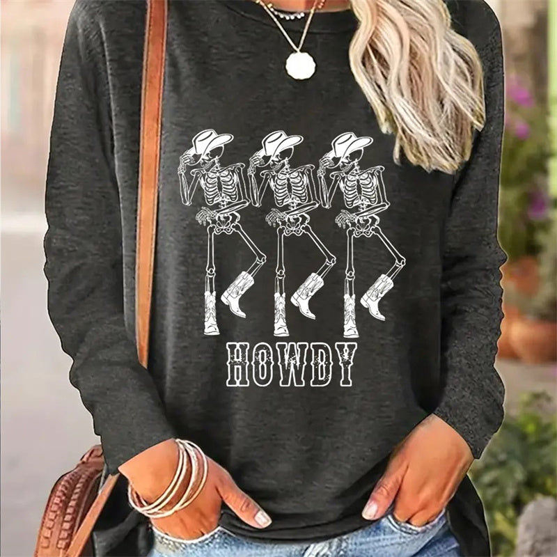 Casual Printed Round Neck Long Sleeve T-shirt for Women - Spring & Autumn Edition