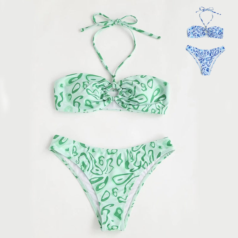 Sexy Floral Split Bandeau Bikini for Stylish Beach Babes