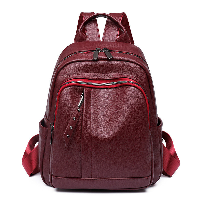 Chic Waterproof PU Leather Backpack for Women - Fashionable Large Capacity Travel Bag in Black, Wine Red, and Peacock Blue