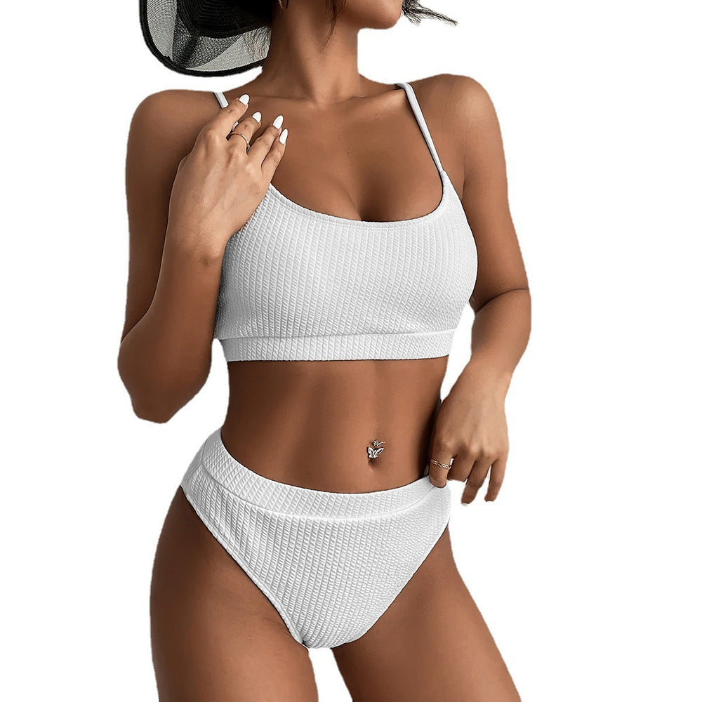 Ribbed High Waist Bikini Set with Push Up Top - Women's Swimwear for Chic Beach Style