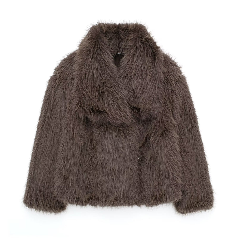 Elegante cappotto invernale in peluche per donna - Capispalla casual a maniche lunghe con risvolto spesso