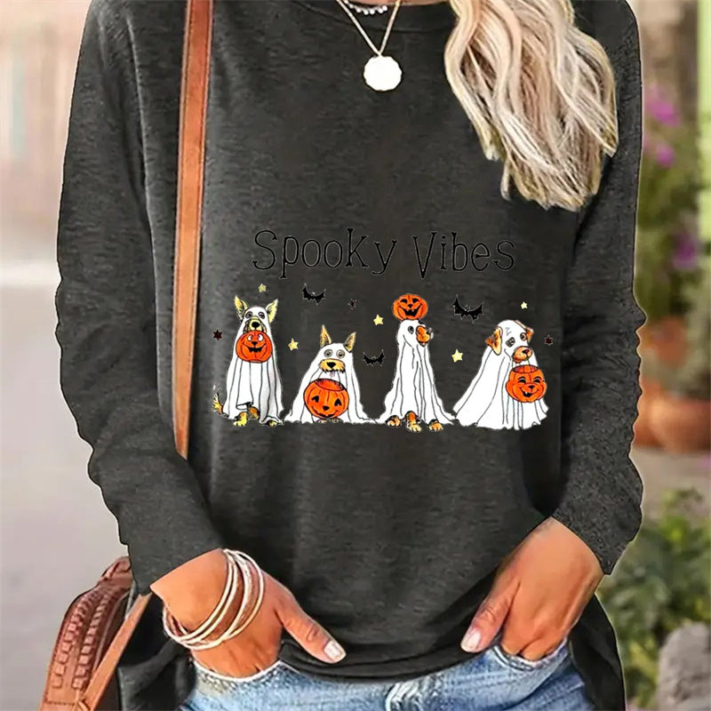 Casual Printed Round Neck Long Sleeve T-shirt for Women in Spring and Autumn