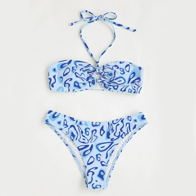 Sexy Floral Split Bandeau Bikini for Stylish Beach Babes