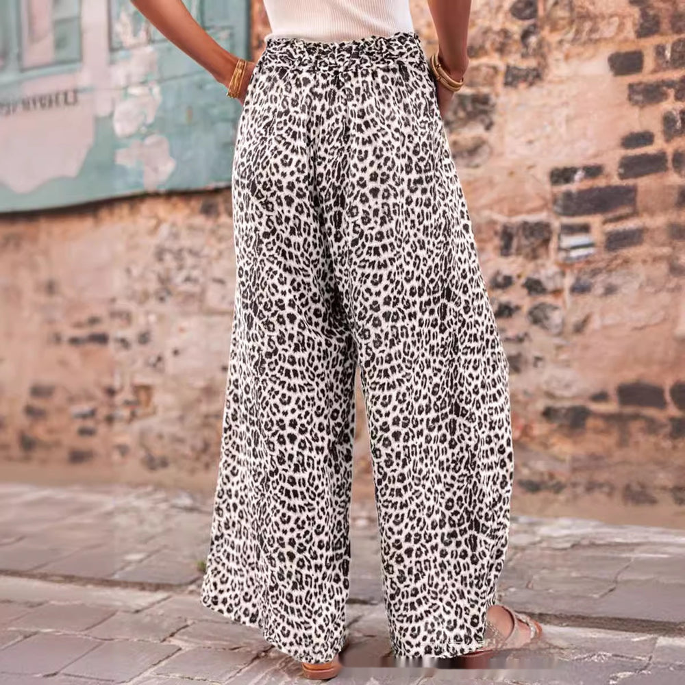 Pantaloni a gamba larga Boho Chic con stampa leopardata