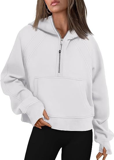 Zippered Long Sleeve Hooded Sweatshirt with Front Pocket - Women's Casual Pullover for Winter and Fall