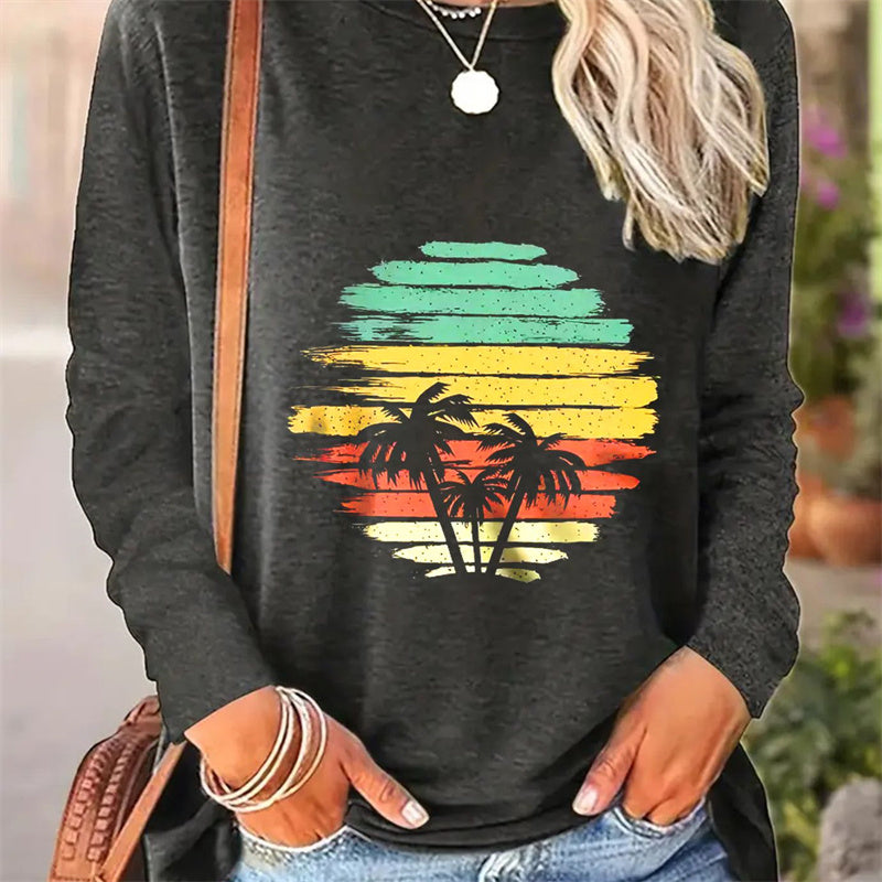 Casual Women's Round Neck Long Sleeve T-shirt with Simple Pattern for Spring and Autumn