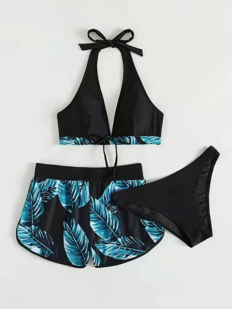 Tropical Paradise Bikini Set with Matching Shorts for Women's Summer Swimwear