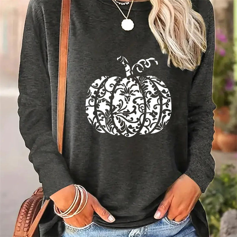 Casual Printed Round Neck Long Sleeve T-shirt for Women in Spring and Autumn