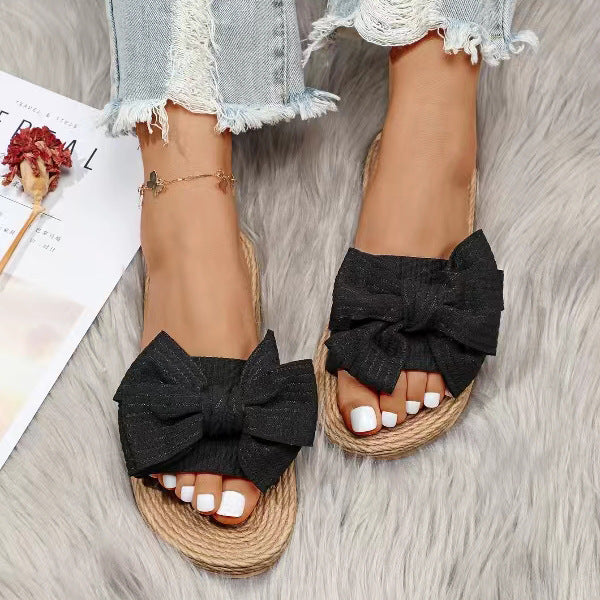 Chic Bow Detail Slip-On Sandals