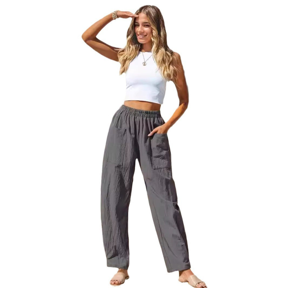 Pantaloni dritti casual da vacanza in cotone e lino da donna alla moda