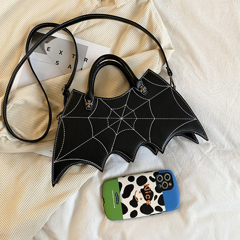 Halloween-Inspired Batgirl Shoulder Bag - Stylish Spider Web Design PU Crossbody Messenger Handbag