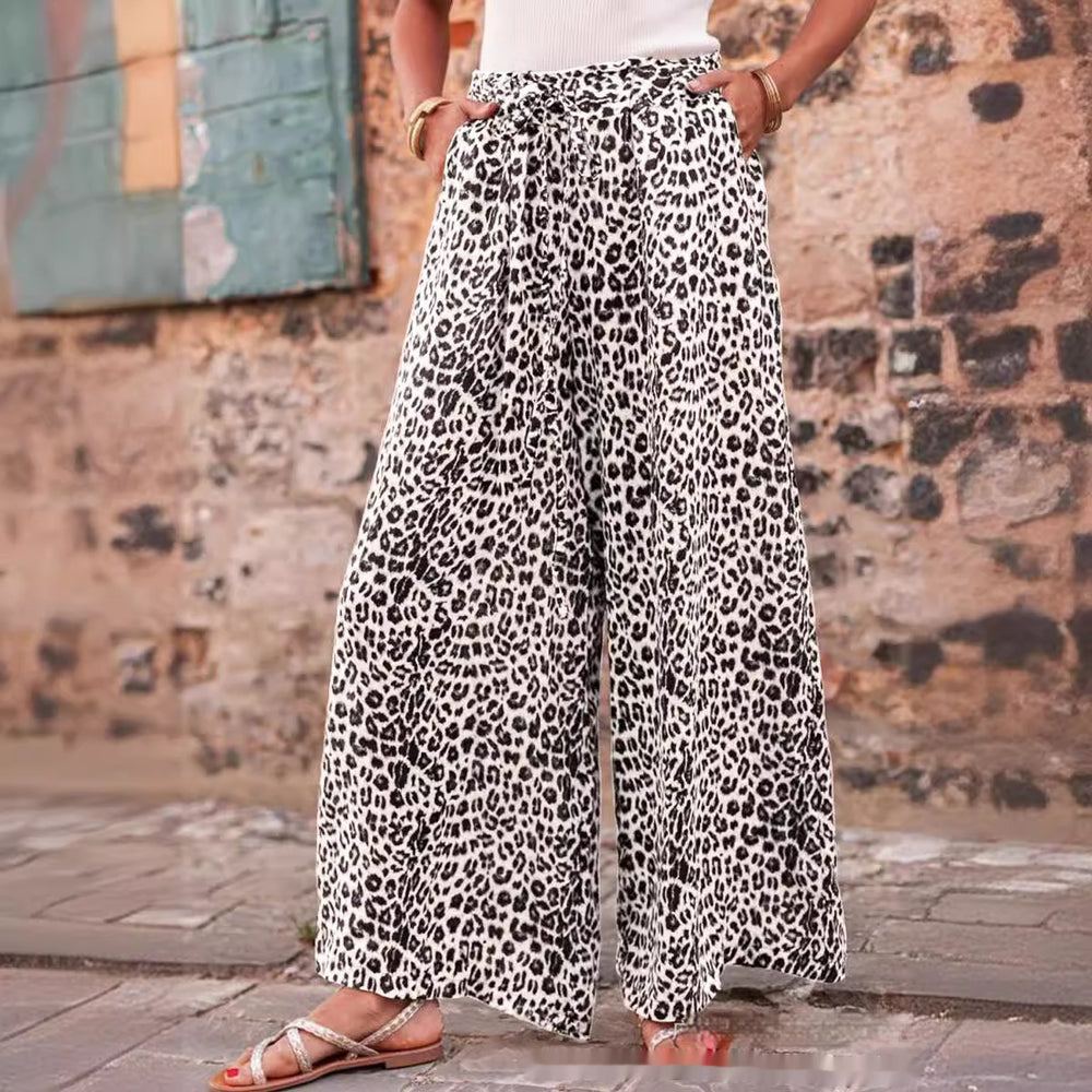 Pantaloni a gamba larga Boho Chic con stampa leopardata