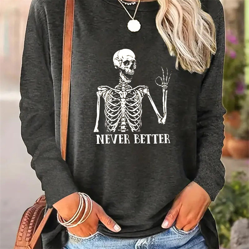 Casual Printed Long Sleeve Round Neck T-shirt for Women - Spring and Autumn Collection