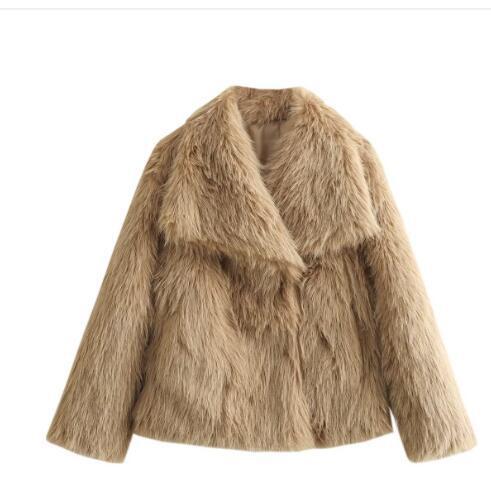 Stylish Winter Plush Coat for Women - Thick Lapel Casual Long Sleeve Outerwear