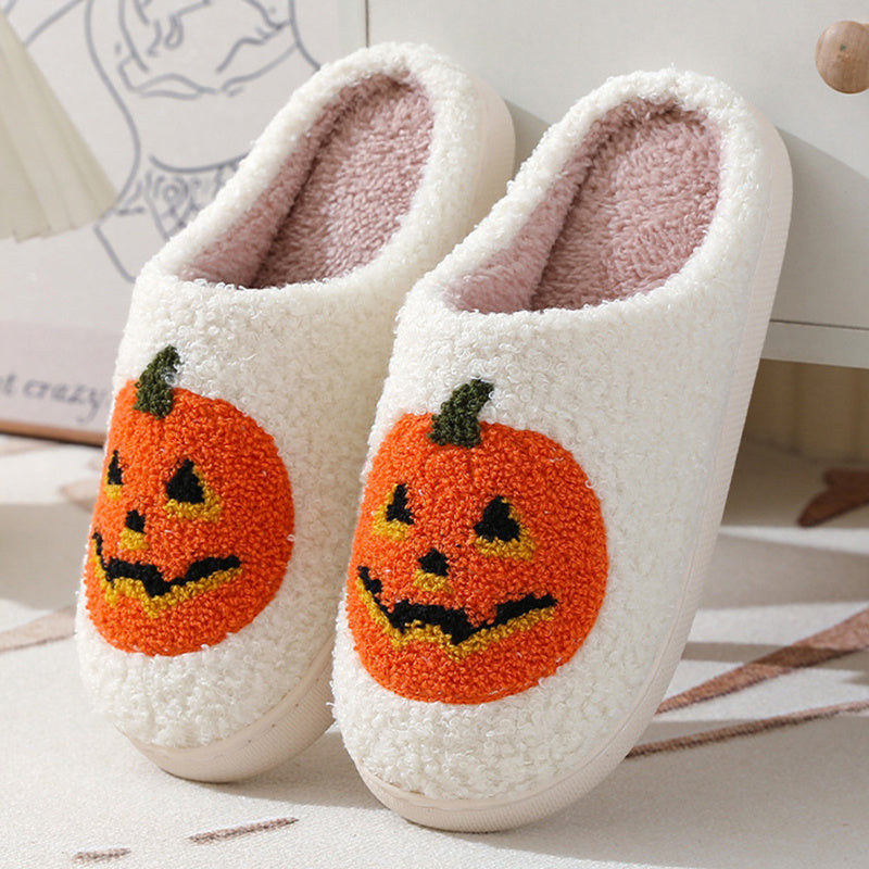 Cozy Halloween Pumpkin Cartoon Slippers for Couples - Warm Indoor House Shoes for Men and Women