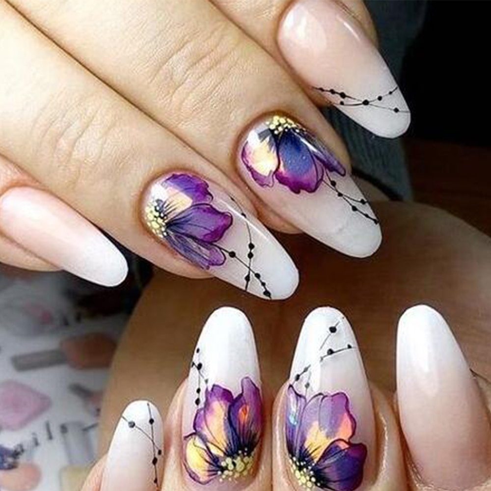 Adesivi per nail art con farfalle e fiori, trasferimento ad acqua - Set manicure creativo