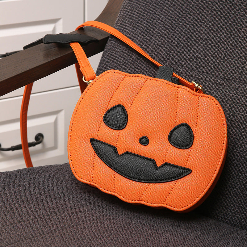 Borsa a tracolla creativa con zucca dei cartoni animati e pipistrello per Halloween - Borsa a tracolla personalizzata da donna