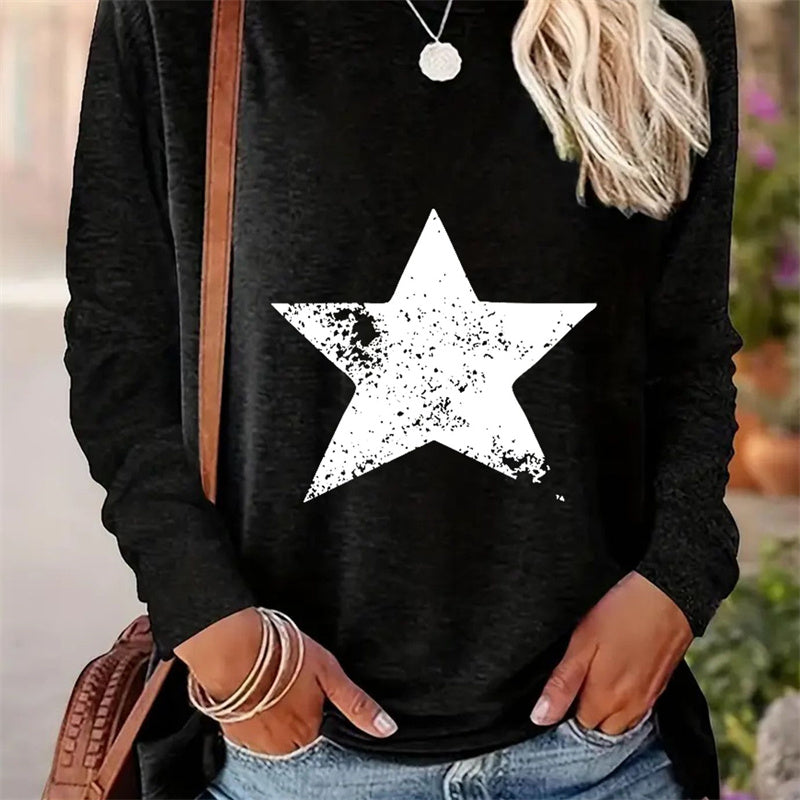 Casual Printed Round Neck Long Sleeve T-shirt for Women in Spring and Autumn