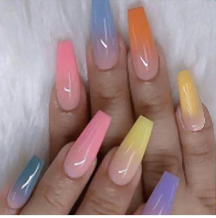 Elegant Water Droplets Long Ballet Nails Set with Vibrant Colors