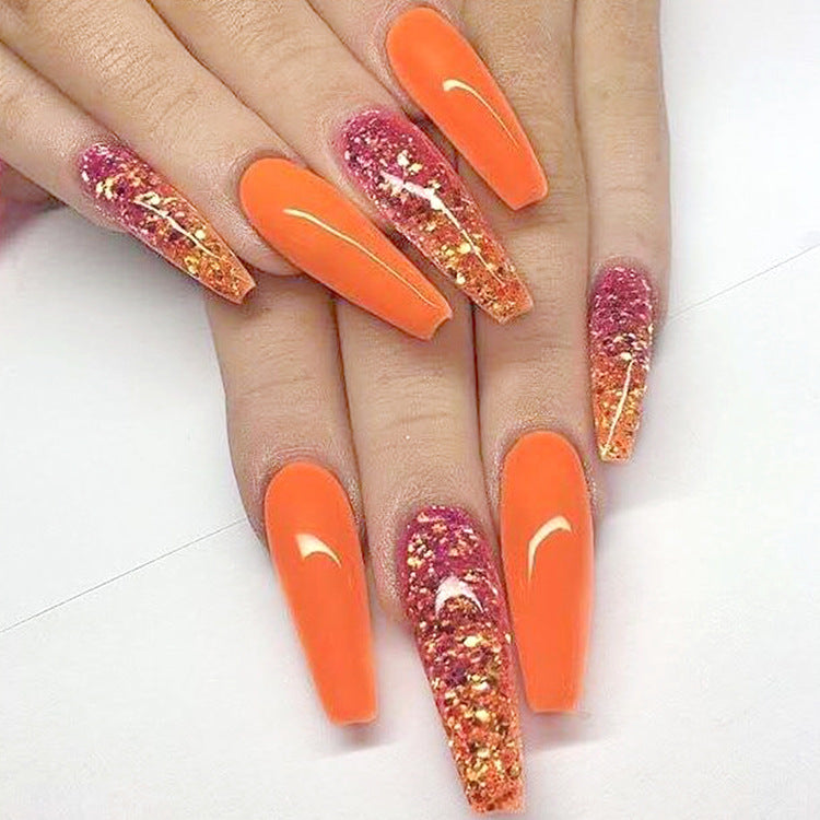 Elegant Water Droplets Long Ballet Nails Set with Vibrant Colors