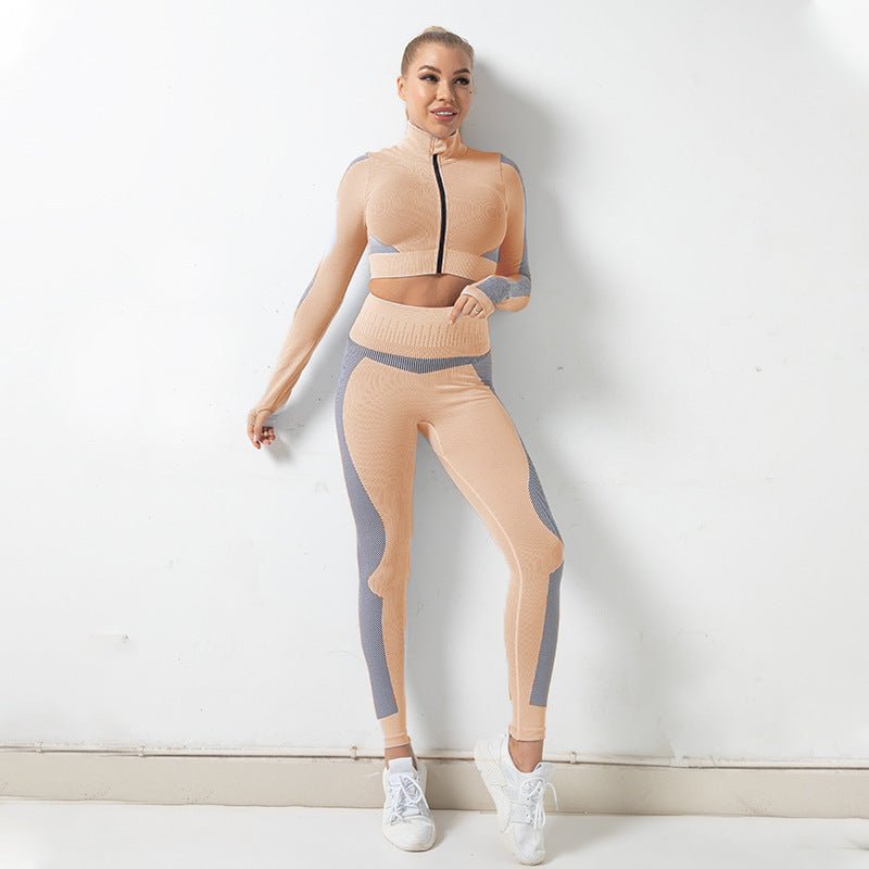 Autumn Winter Seamless Fitness Zip-Up Yoga Jacket & Leggings Set