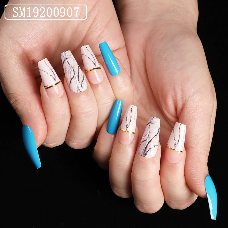 Marble Ballet Coffin Faux Nail Set