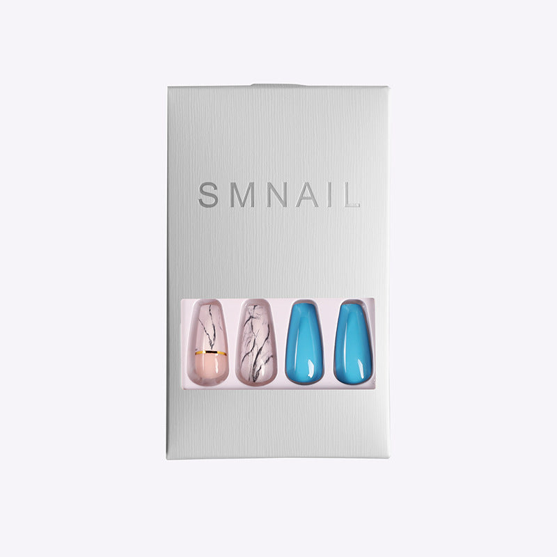 Marble Ballet Coffin Faux Nail Set