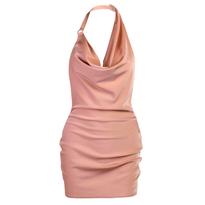 Rückenfreies Mini-Sommerkleid aus Satin mit verstellbaren Trägern