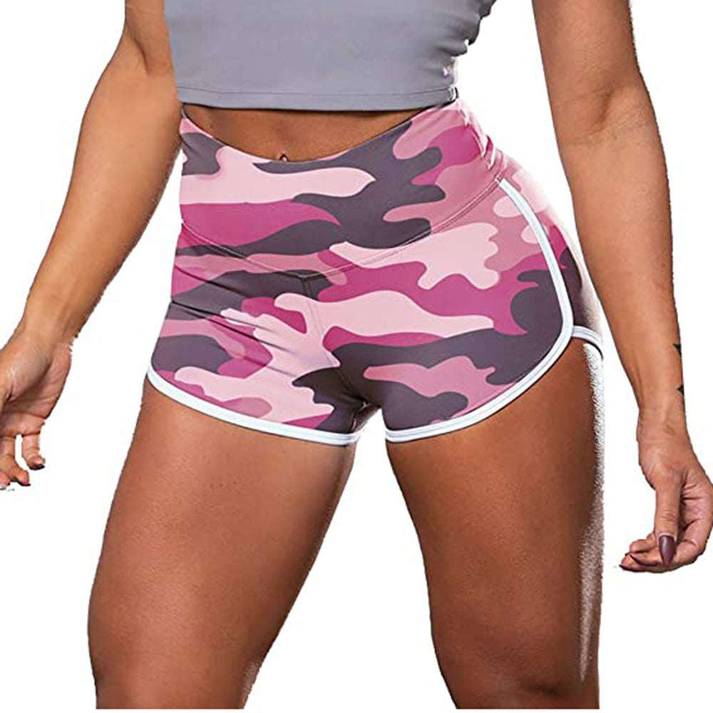 Trendy Camo Tie-Dye Print High-Waisted Workout Shorts