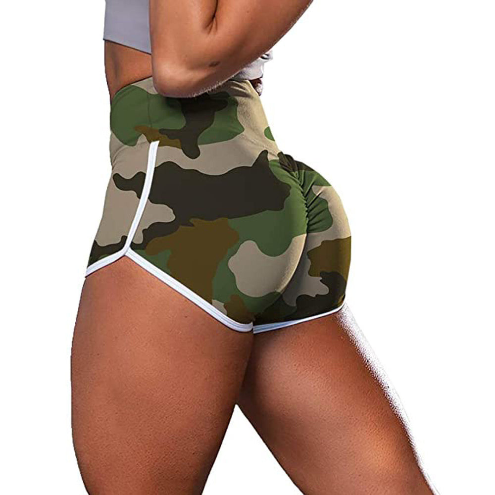 Trendy Camo Tie-Dye Print High-Waisted Workout Shorts