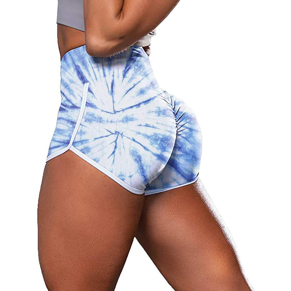 Trendy Camo Tie-Dye Print High-Waisted Workout Shorts