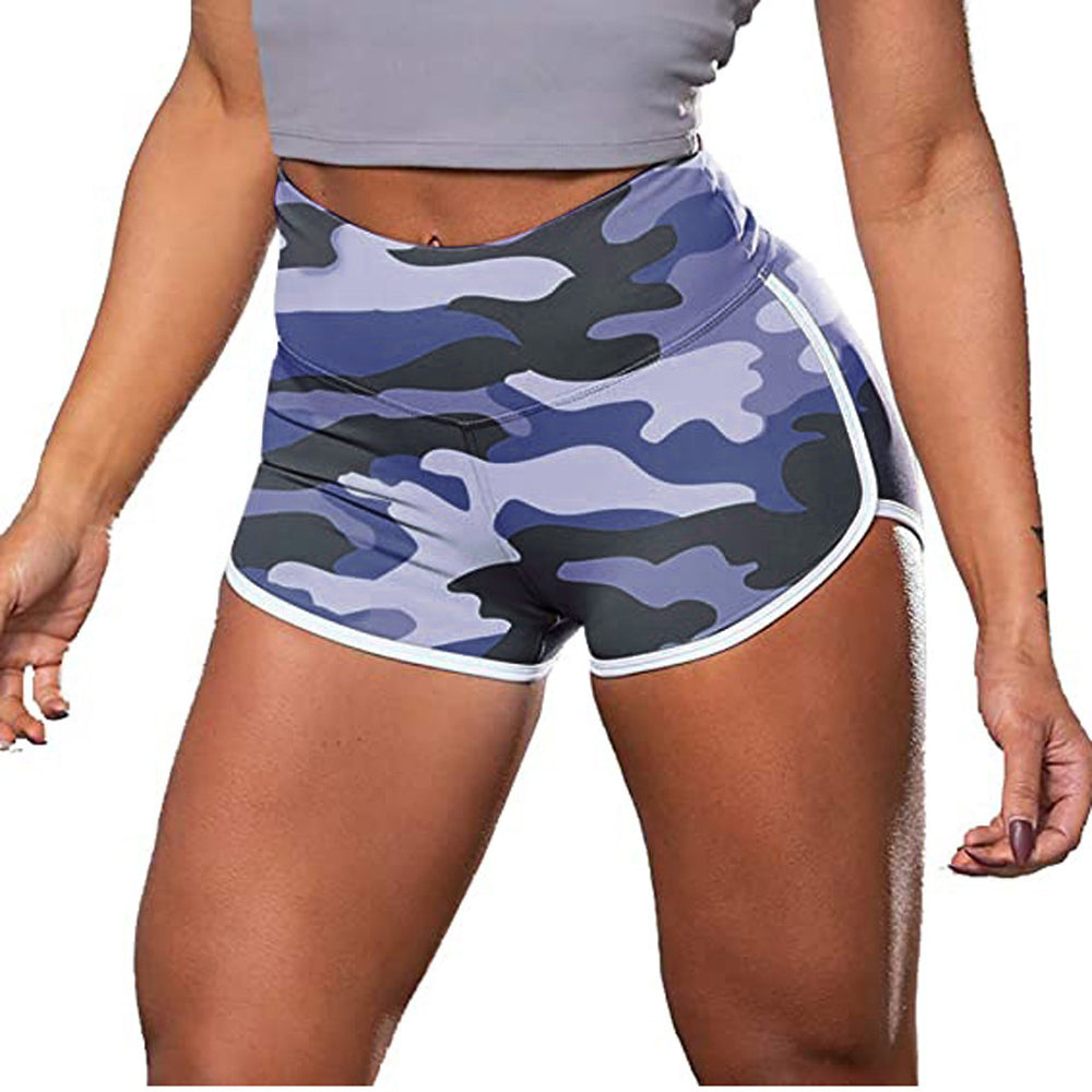 Trendy Camo Tie-Dye Print High-Waisted Workout Shorts