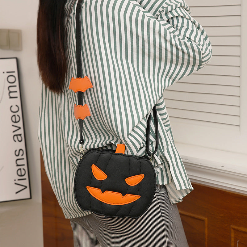 Borsa a tracolla creativa con zucca dei cartoni animati e pipistrello per Halloween - Borsa a tracolla personalizzata da donna