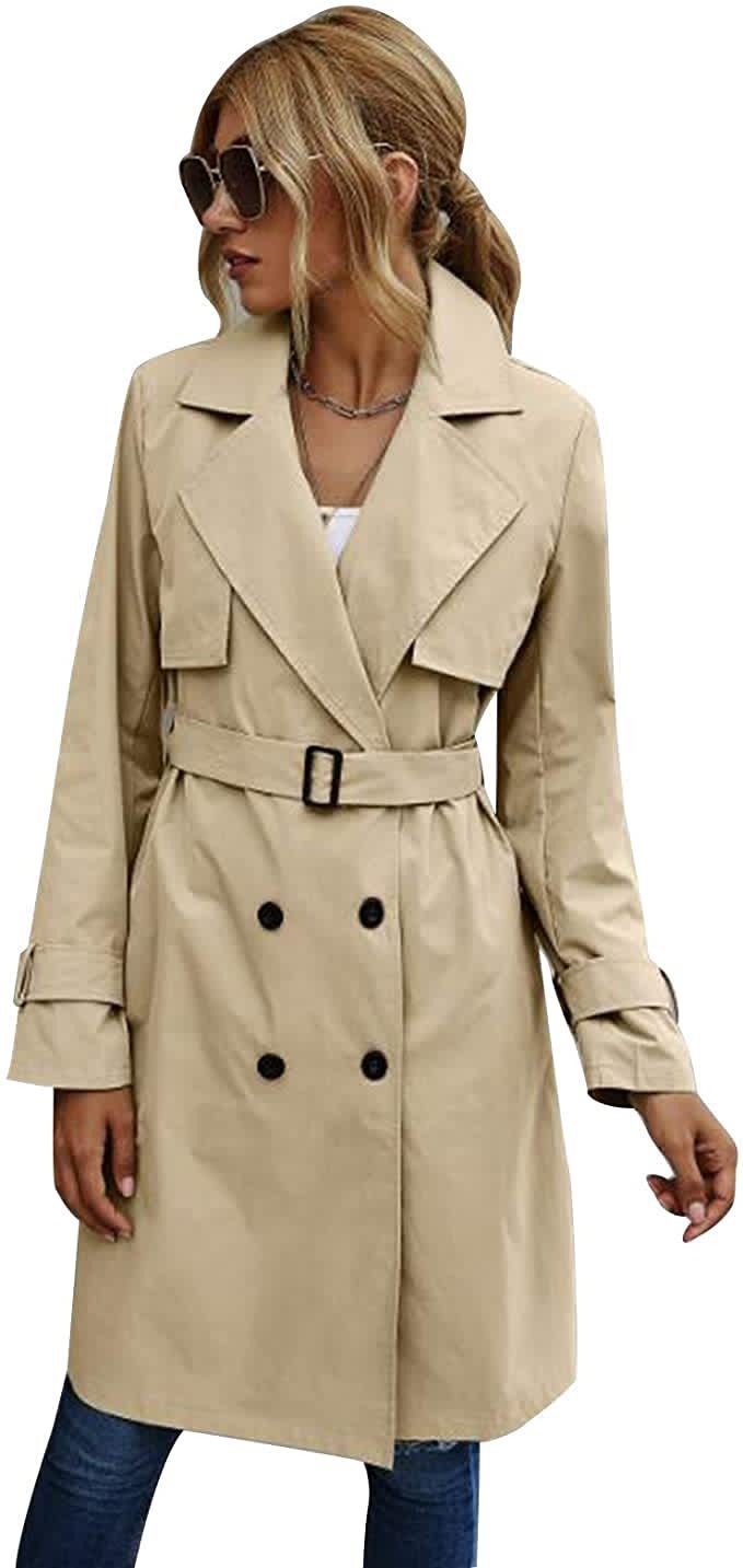 Chic Double Breasted Casual Trench Coat for Women – Autumn Fashion in Multiple Colors