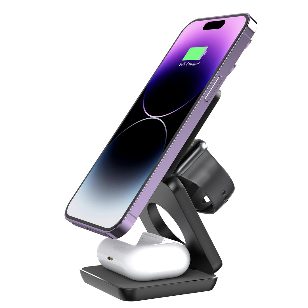 Foldable 3-in-1 Magnetic Wireless Charging Stand with Portable design