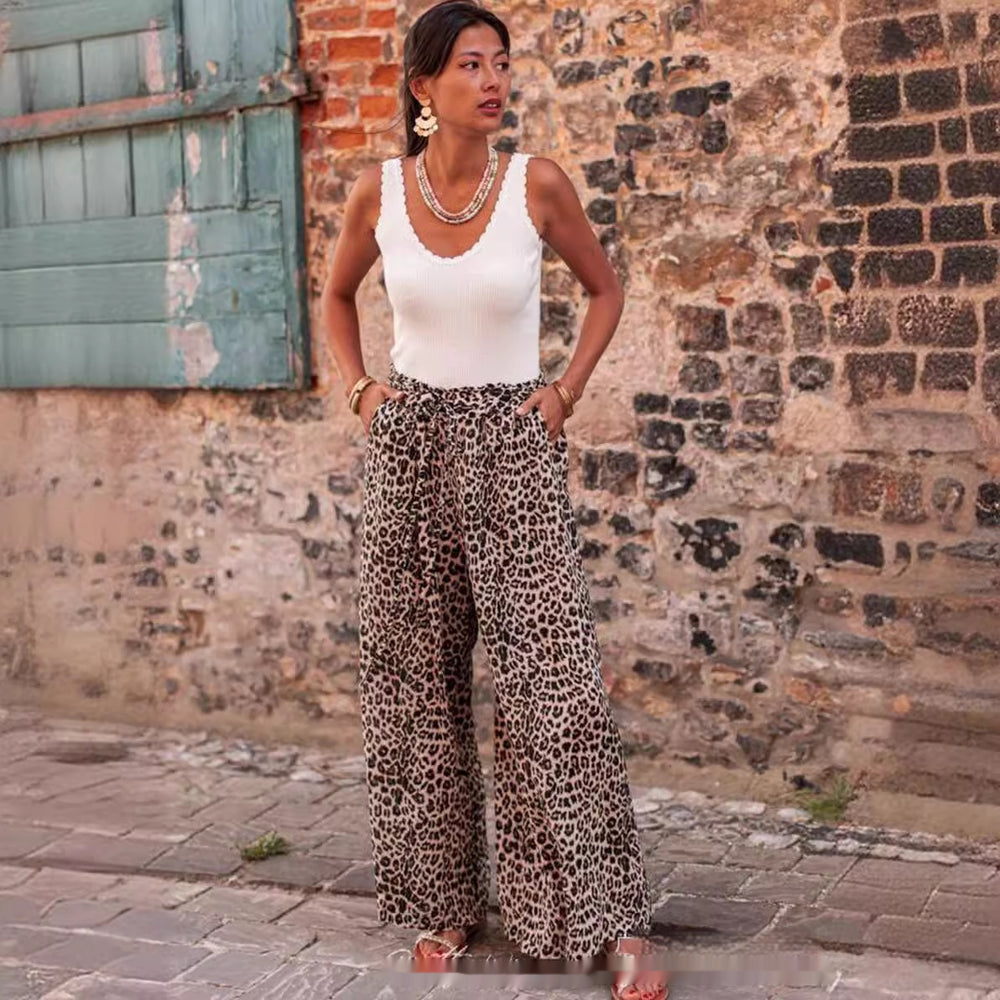 Leopard Print Boho Chic Wide Leg Trousers