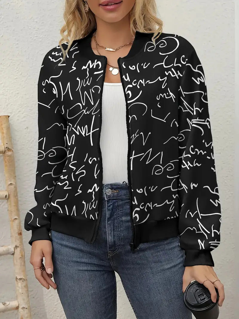 3D Effect Loose Fit Printed Workwear Jacket for Women