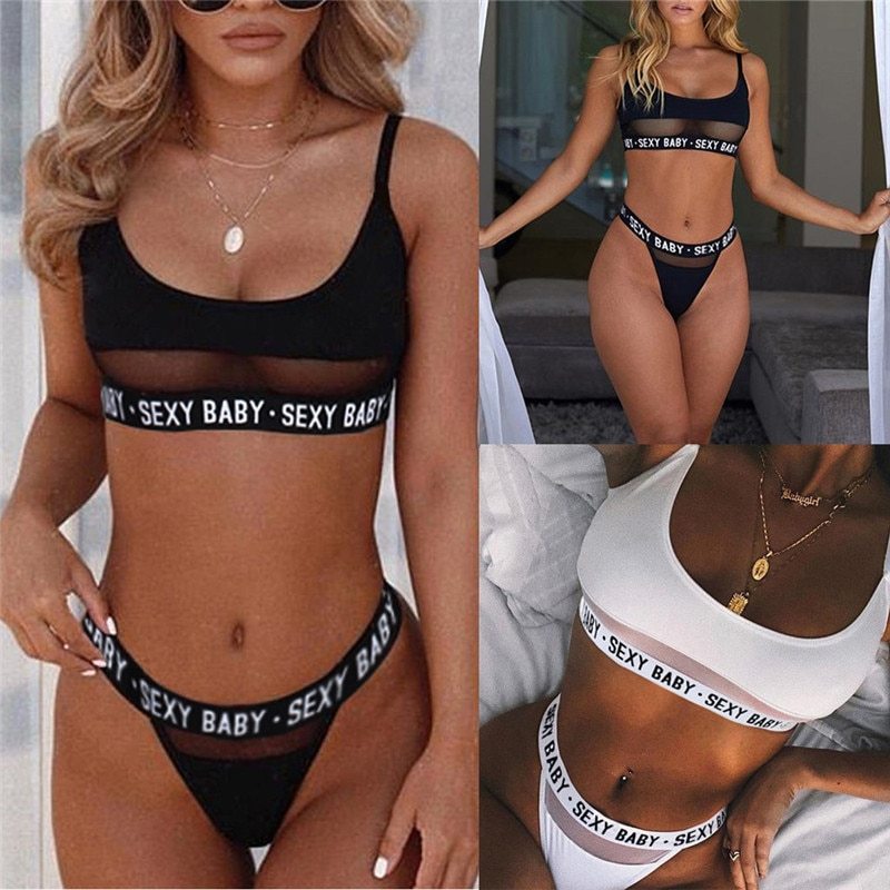 Lace-Up Lettered Cutout Bikini Set