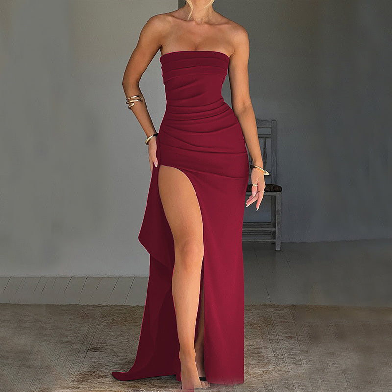 Elegant Strapless Maxi Dress with Pleats - Women's Formal Party Gown