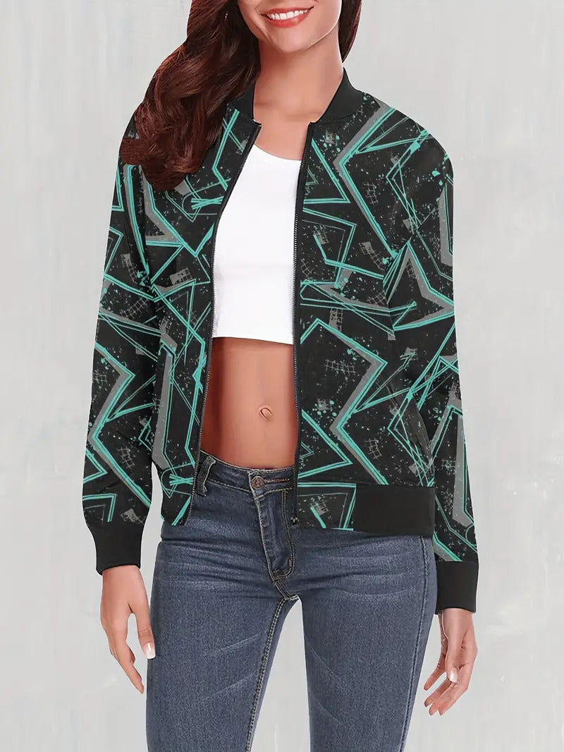 3D Effect Loose Fit Printed Workwear Jacket for Women