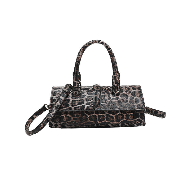 Leopard-Print Retro Messenger Bag - Textured Handbag with Urban Style