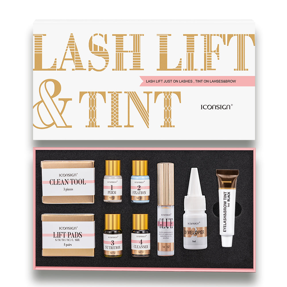 Lash Lift and Tint Kit for Eyelashes and Eyebrows - ICONSIGN Perm and Dye Set for DIY Beauty