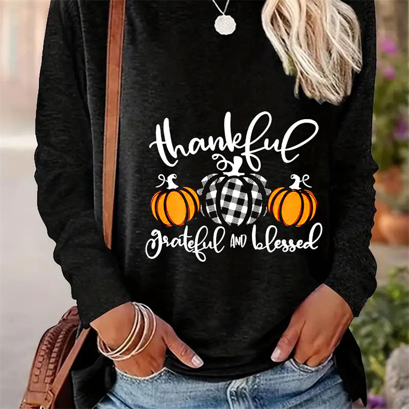 Casual Printed Long Sleeve Round Neck T-shirt for Women - Spring and Autumn Collection