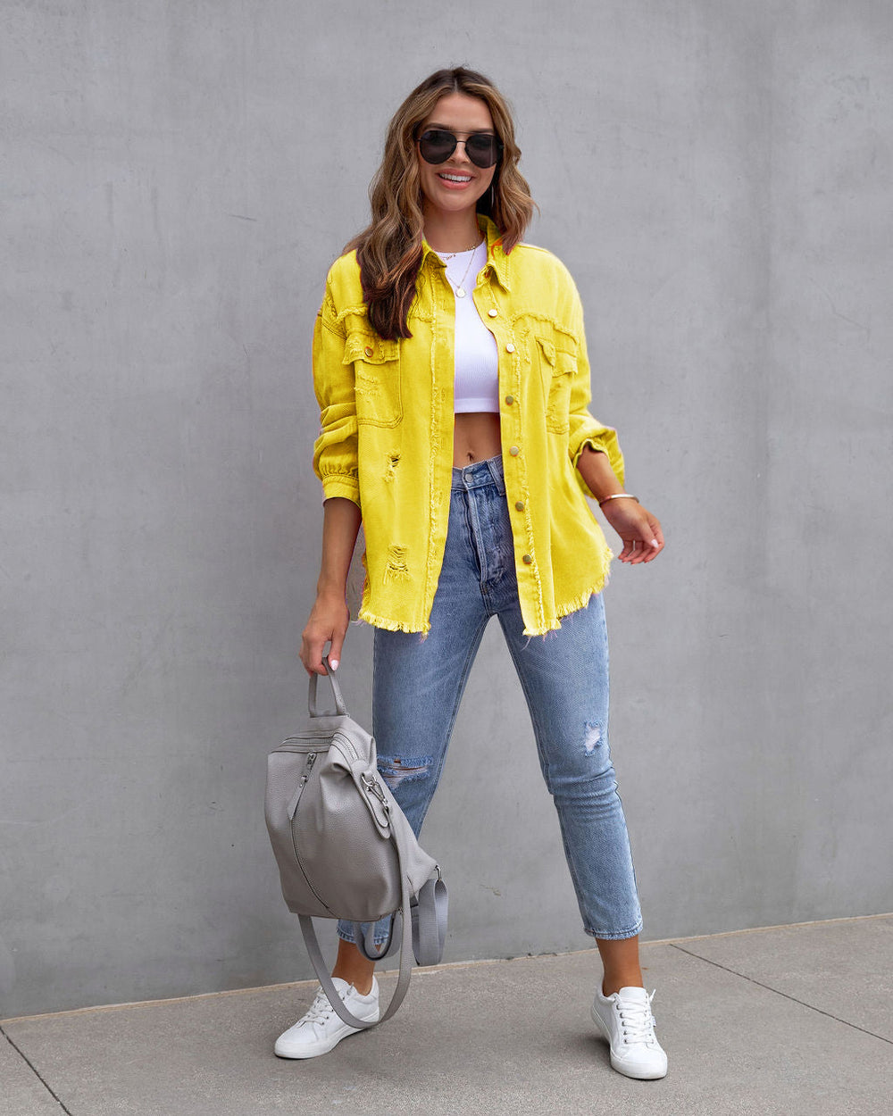 Stylish Ripped Button-Up Jacket for Women - Casual Spring and Autumn Tops